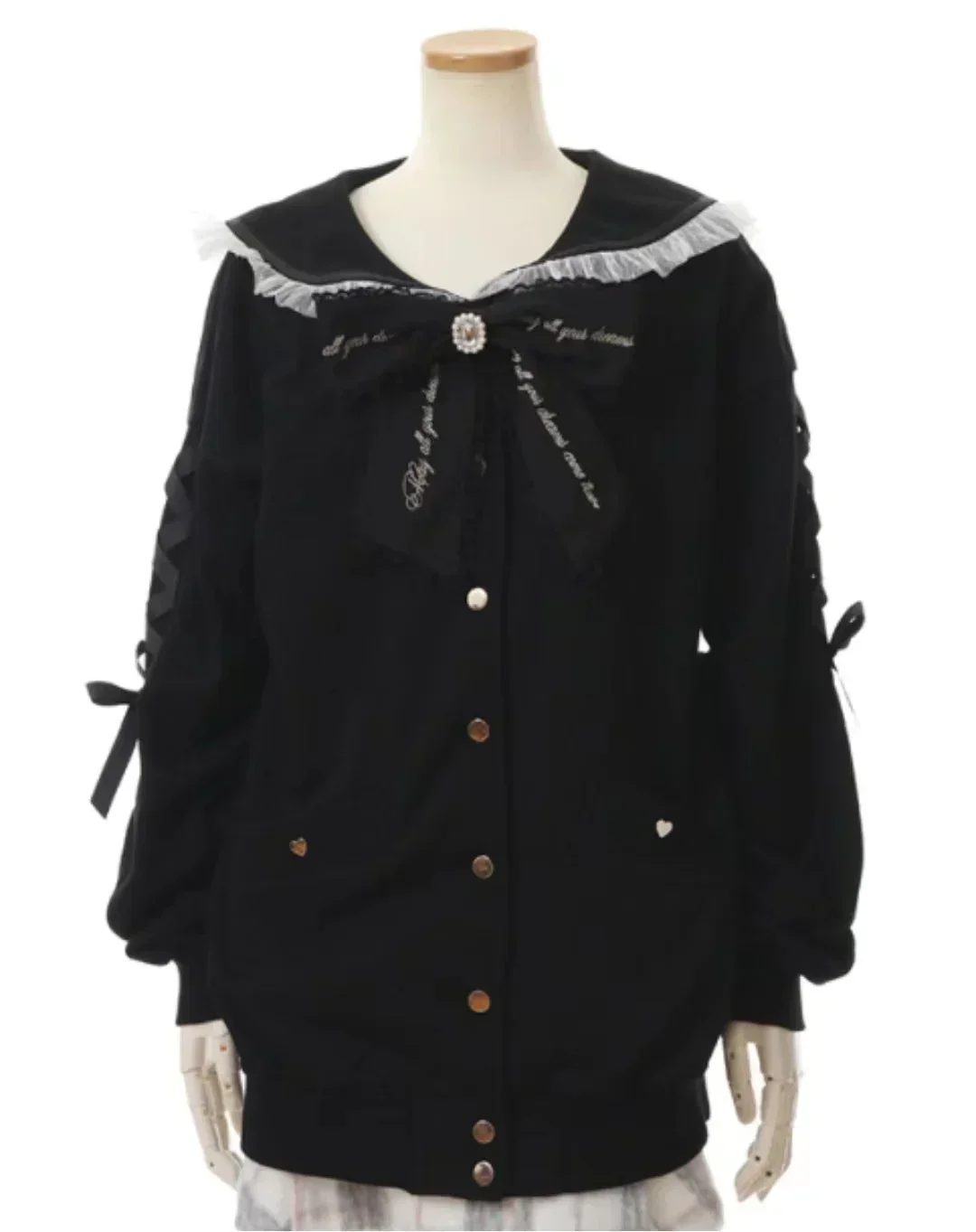 Embroidery Bowknot Sweet Women\'s Hoodies Sailor Collar Long Sleeve Loose Sweatshirt for Lady Single-Breasted Mid-Length Coat