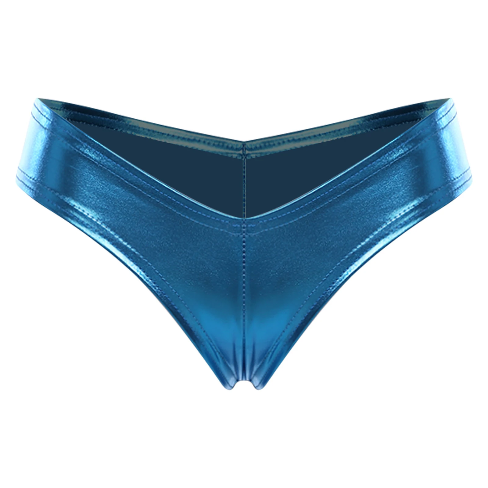 Women Metallic Shiny Mini Bikini Briefs Shiny Leather Underwear Shorts High Waist Narrow Crotch Booty Panties Lingerie Club Wear