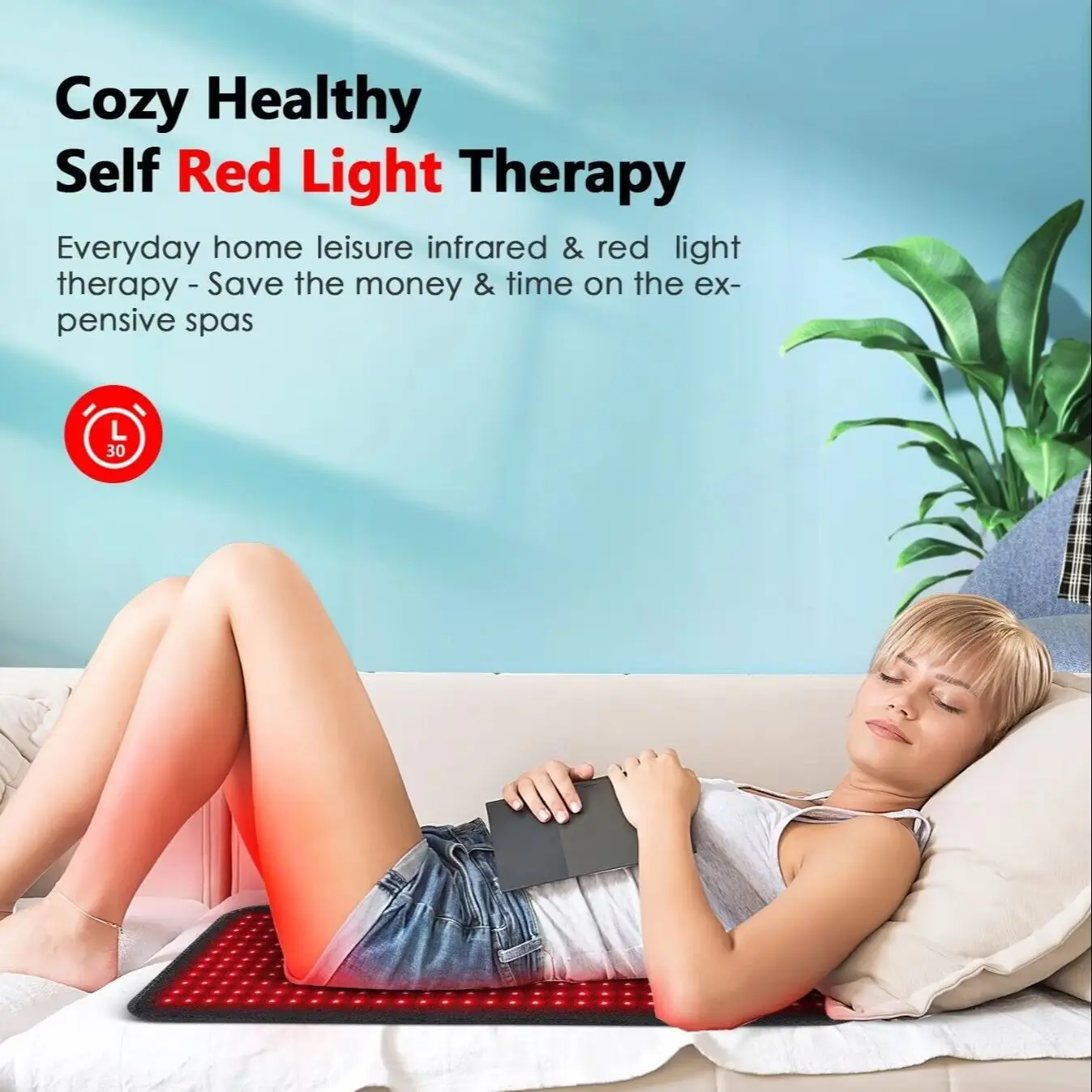 

LED equipment red light infrared treatment pad. Discomfort during menstruation. The pain in the back muscles is relieved