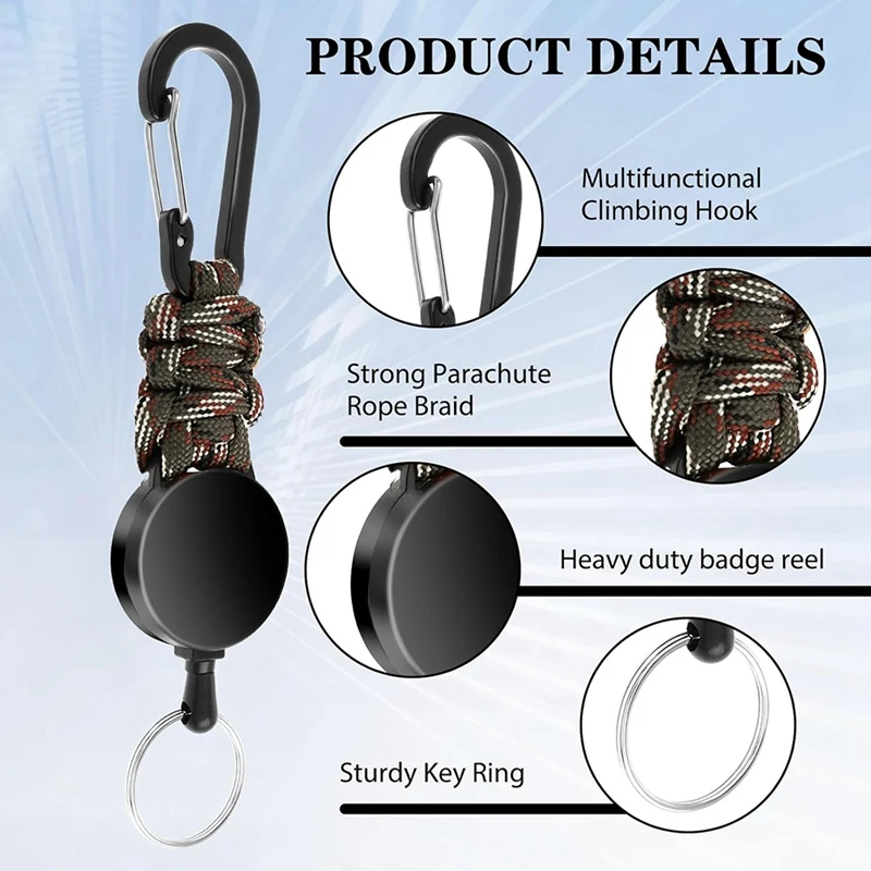 3แพ็คพวงกุญแจแบบพับเก็บได้Heavy Duty Retractable Lanyardผู้ถือป้ายRetractable Clip Retractable Key Ring Key Holderทนทาน