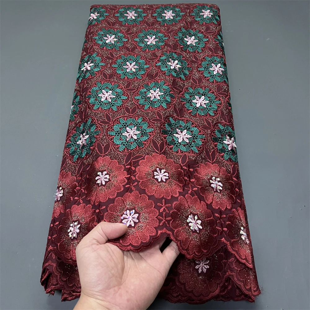 

2025 African Lace Fabric Nigerian Tulle Embroidered Bridal Gown Material Soft Cotton Damask for Wedding Party Dresses 5Yards