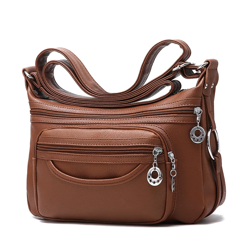

Vintage Soft Leather Women's Shoulder Bag Elegant Ladies Messenger Bag Large Capacity Crossbody Bag Casual Handbag