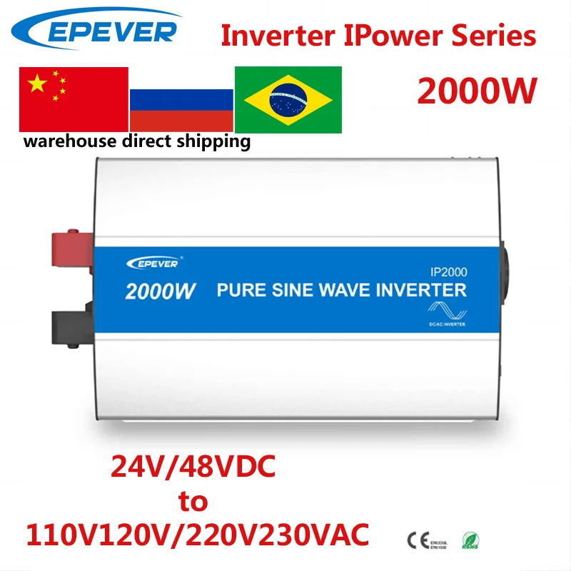 EPEVER 2000W Inverter Pure Sine Wave 24V 48V DC Input 110V120V 220V230VAC Output Solar Panel Off Grid Tie Inverter IPower2kw