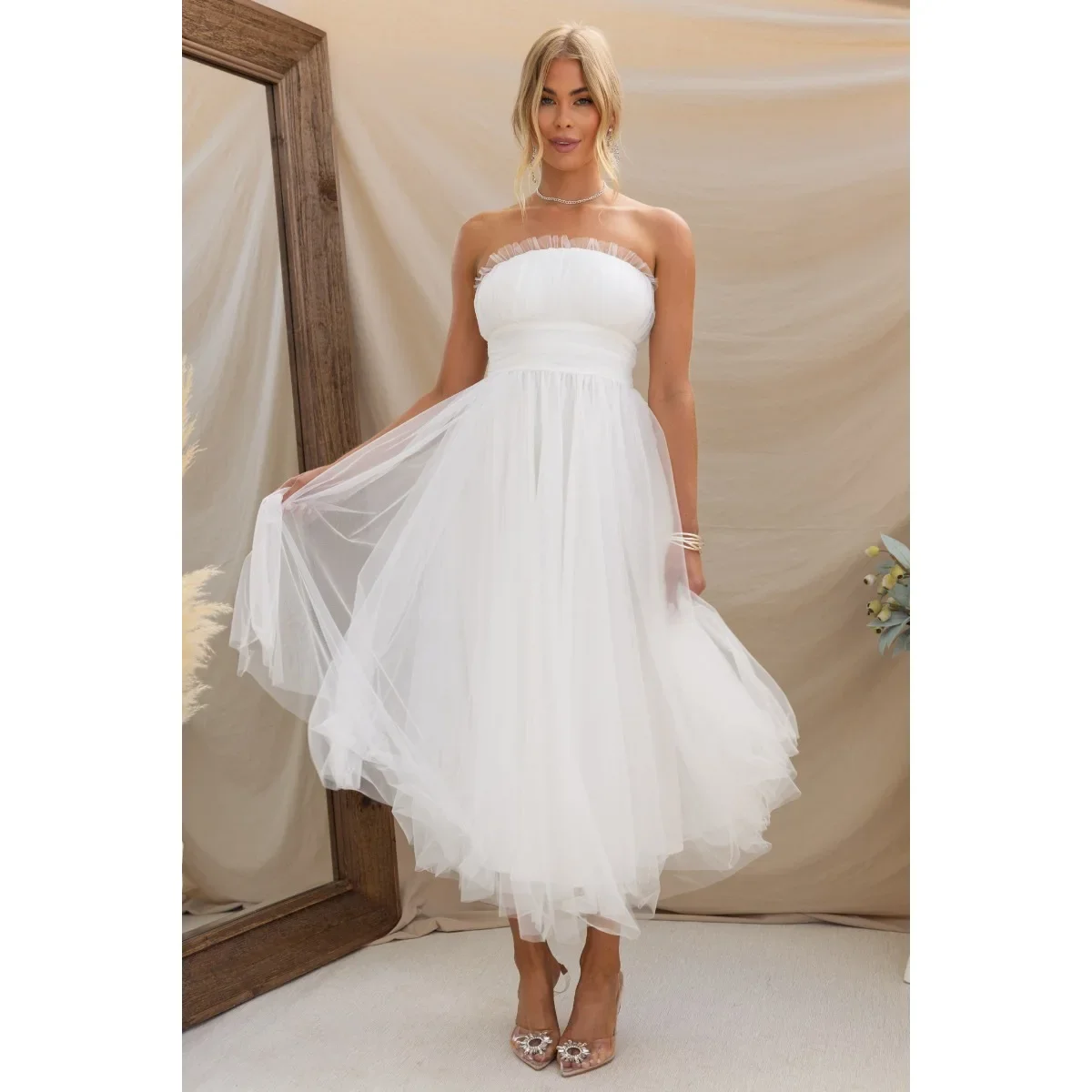 Nieuwe strapless mesh jurk casual dames mouwloze lente zomer dames multi-color feestjurk hoge taille sexy