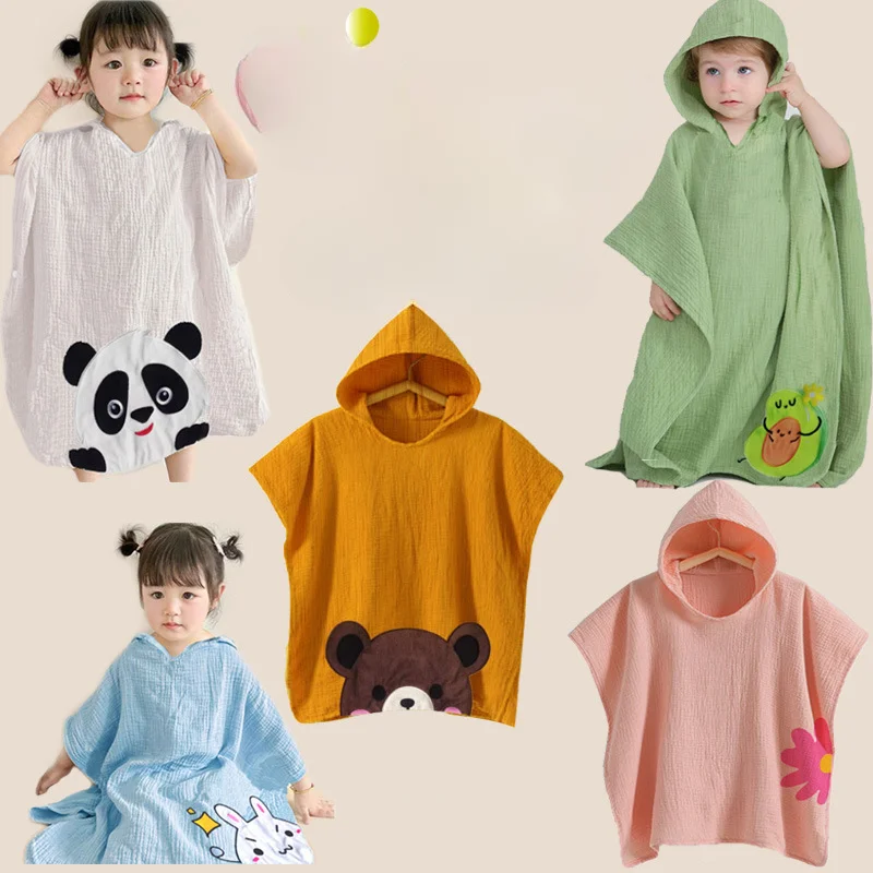 Children's Cotton Gauze Children Can Wear Hooded Cloak Bath Towel Bathing Beach Towel Bathrobe