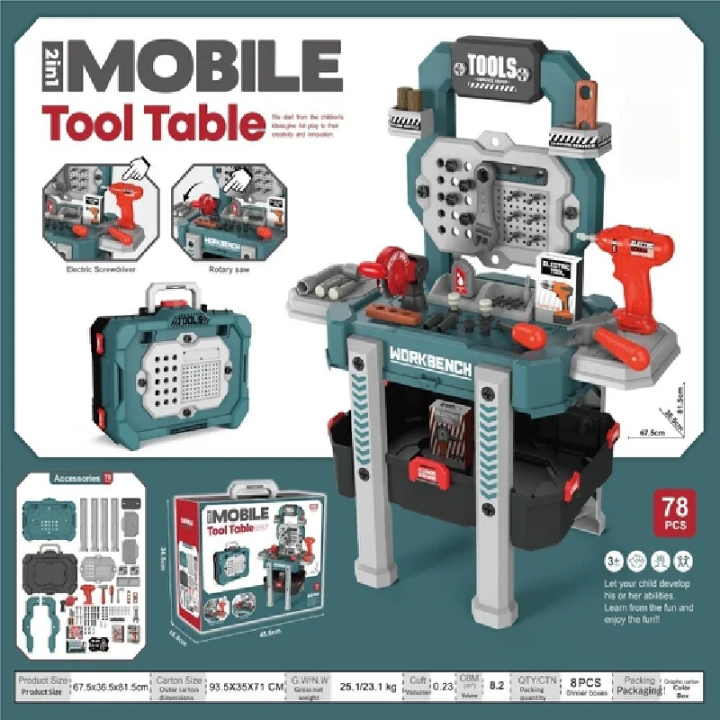 전동 드릴과 톱 도구 세트, 드라이버 포함, 소년들을 위한 역할 놀이 학습용 토이 키트