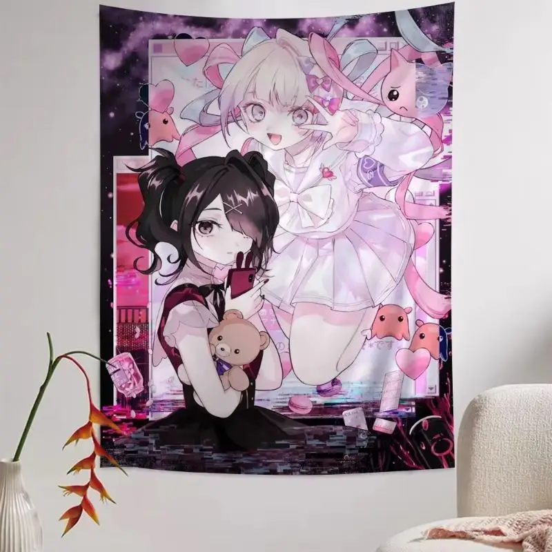 VIKAMA Pink Anime Girl Wall Hanging Tapestry Manga Wall Decor Cloth For Bedroom Dorm Cosplay Photo Backdrop