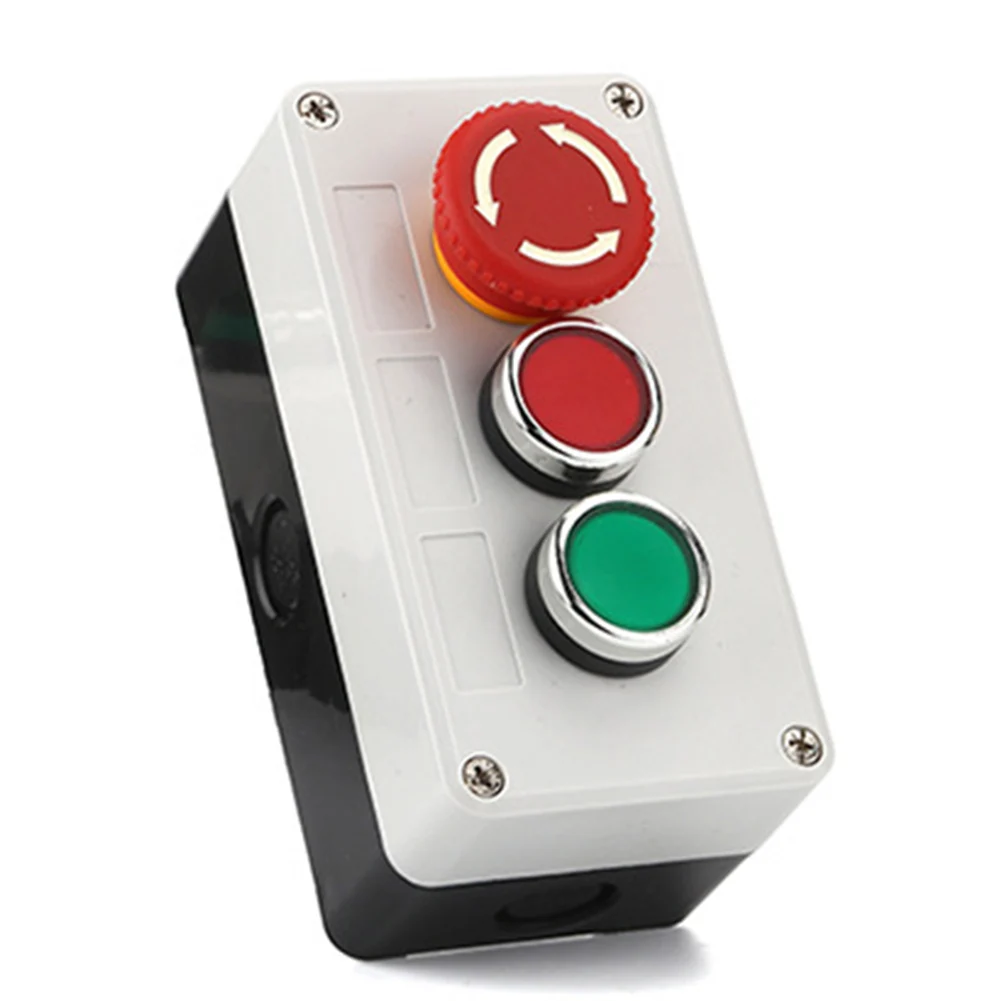 Waterproof Push Button Switch Assembly 10A 22mm Mount with Red Latching E-Stop Red NO Green NO for Control Panels