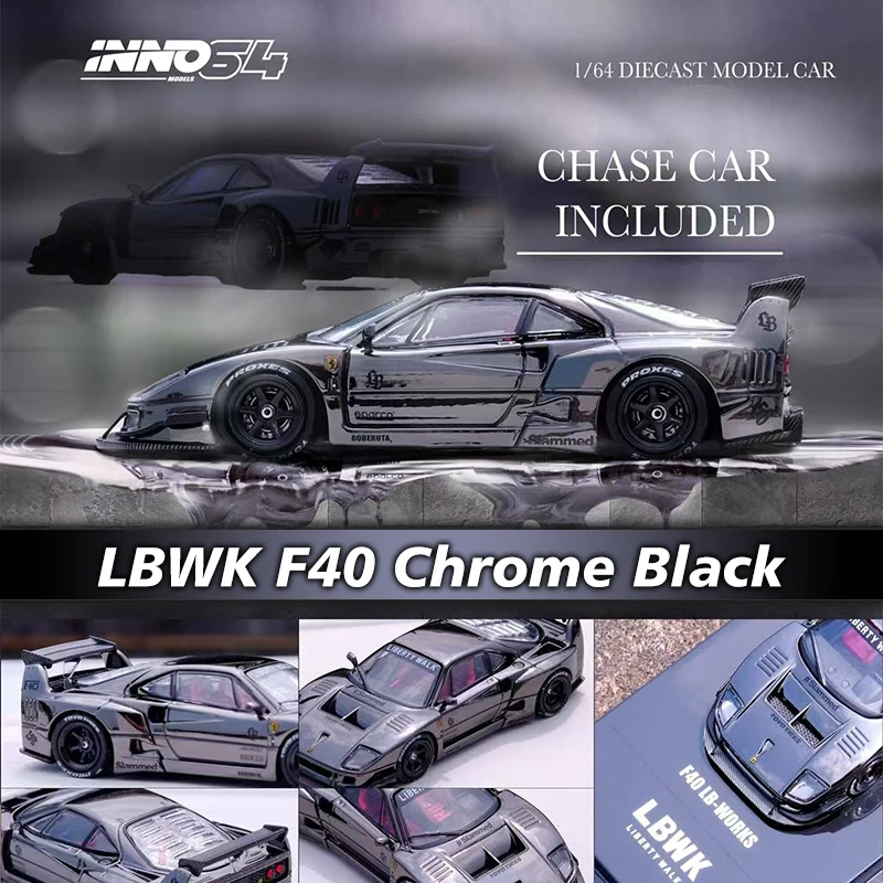 

PreSale INNO 1:64 LBWK F40 Chrome Black Diecast Diorama Car Model Collection Miniature Toys