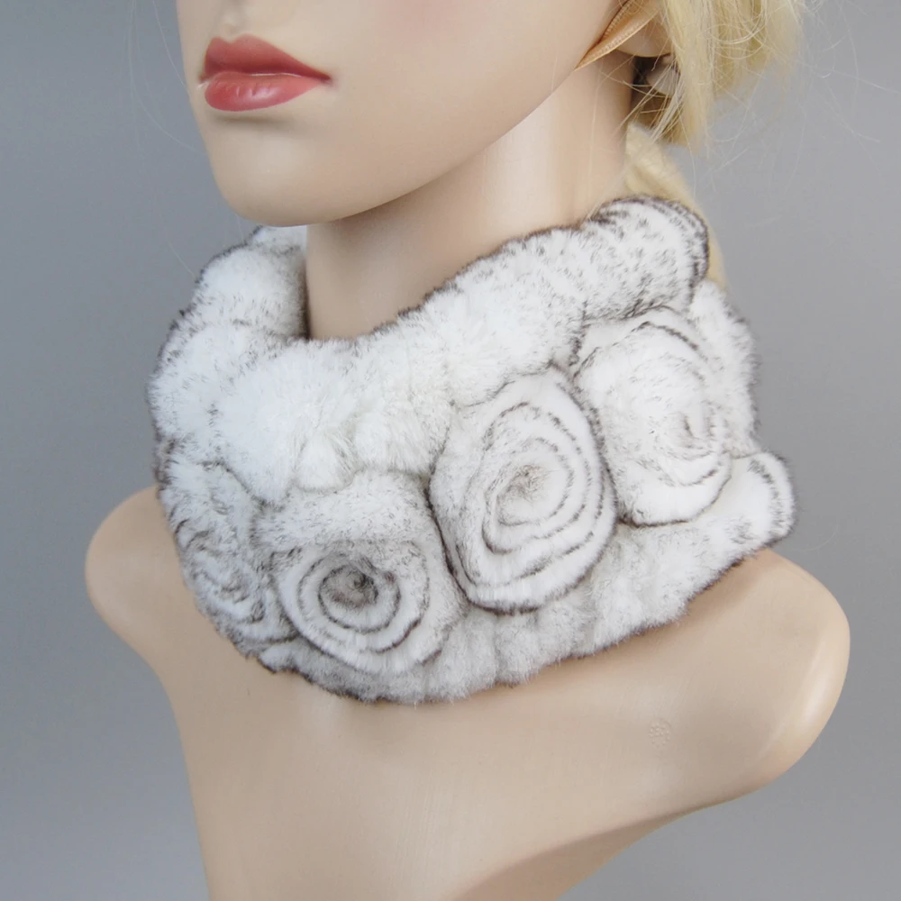 New Design Winter Women Real Fur Handmade Stretch Fur Scarf Knit Genuine Rex Rabbit Fur Headbands Girls Natural Fur Ring Scarves