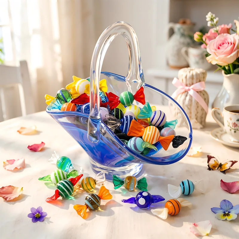 

6pcs New Cute Mini Glass Christmas Candy Ornament Colorful Fashion Sweets For Home Living Room Table Decor Festival Party Favors