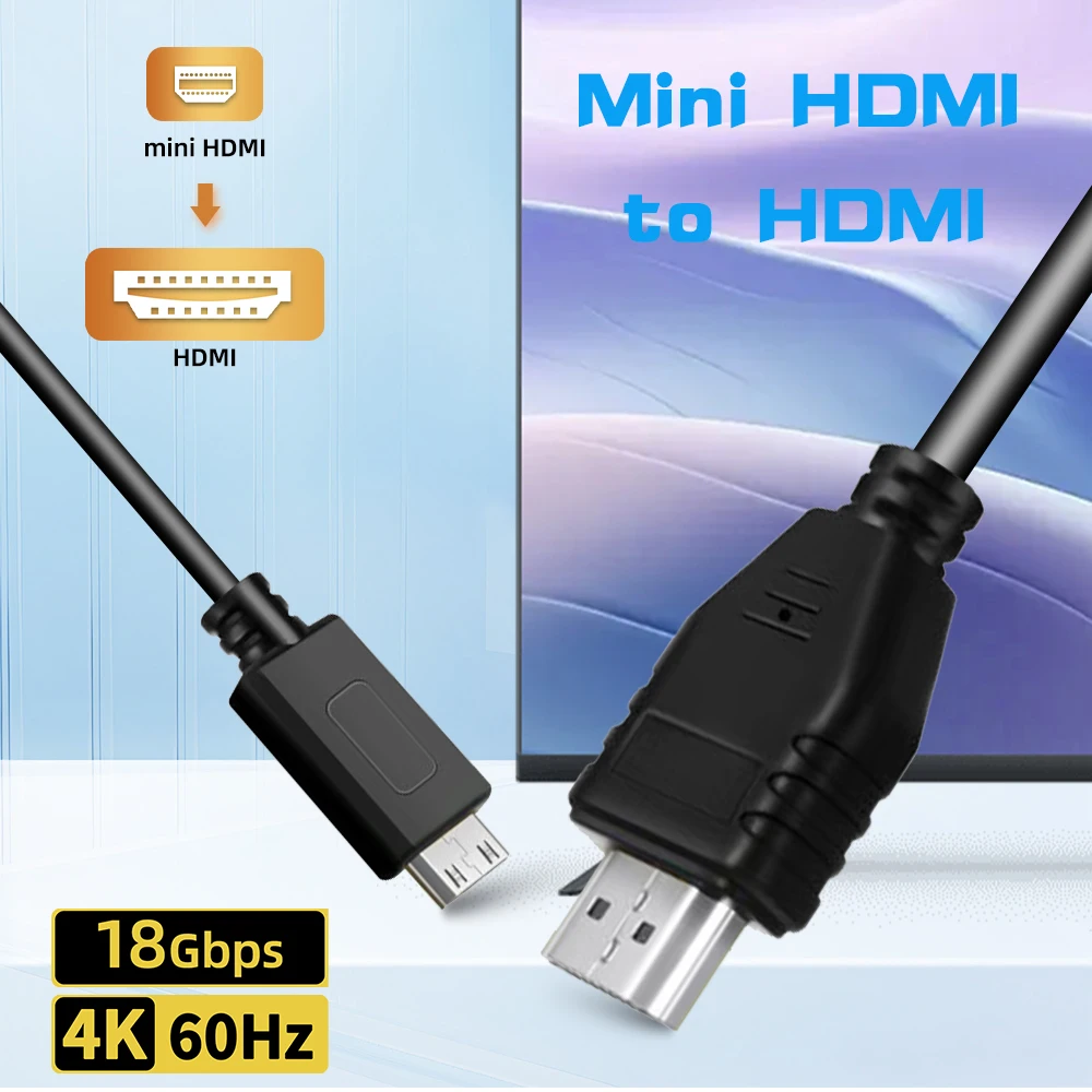 Kabel Mini HDMI 4K 60Hz HDMI do Mini HDMI 2.0 0,5M/0,3M/1M/11.5M Kabel Mini HDMI do HDMI do laptopa Nikon Canon Sony PC