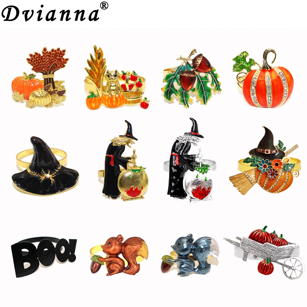 

8Pcs Halloween Thanksgiving Themed Napkin Ring Pumpkin Bat Napkin Holder for Wedding Thanksgiving Halloween Table Decor HWH114