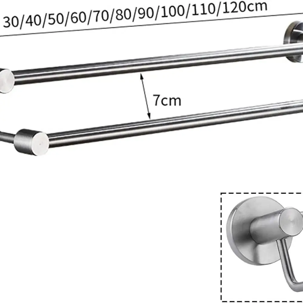 Double Rod Stainless Steel Towel Rack, 60-110cm Adjustable, Brushed Steel Finish, Multi-Colored for Bath or Kitchen