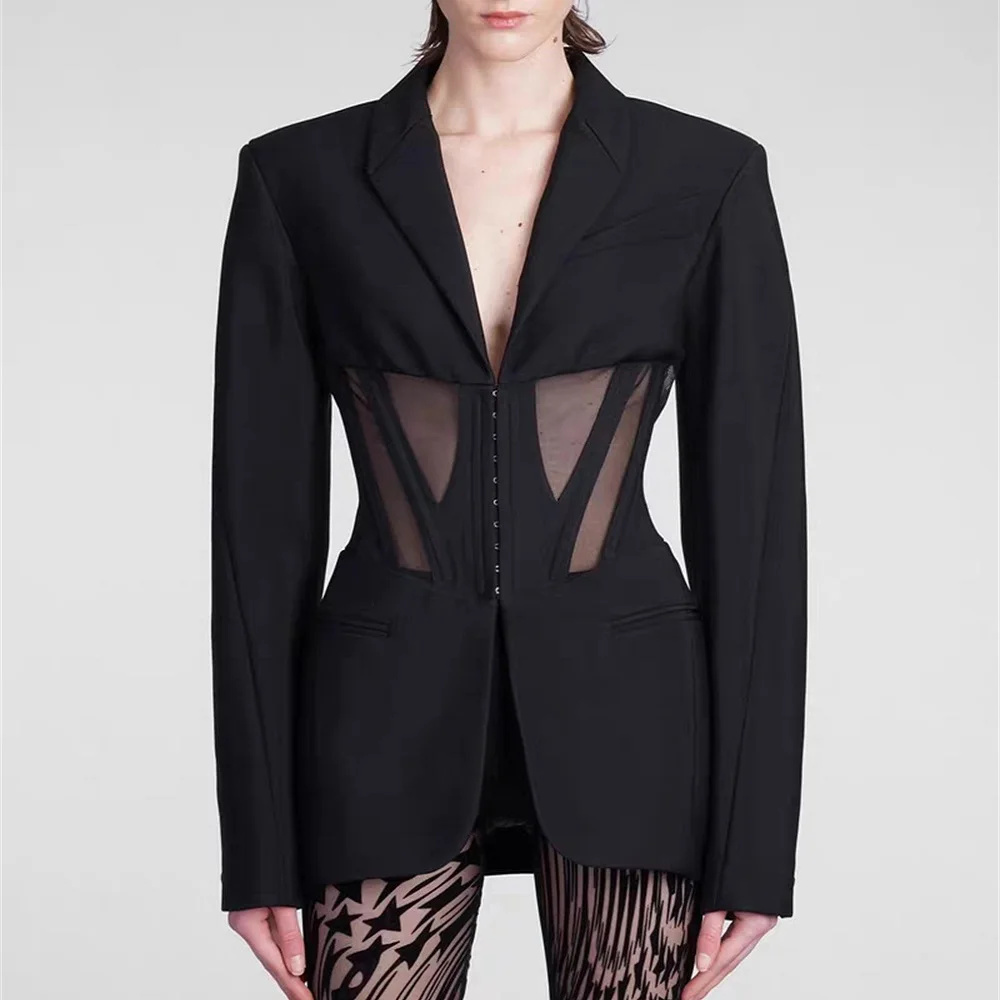 

traf 2025 woman winter suit jacket satin stitching mesh sexy women's tops coat y2k New fashion high quality coat bra