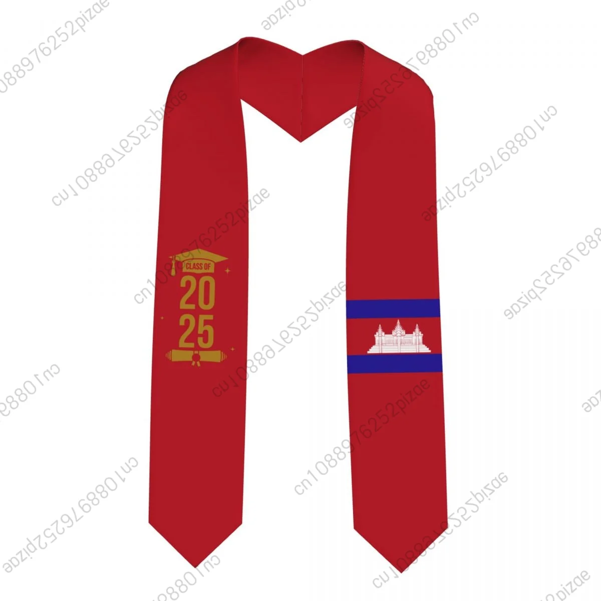 

New Cambodia Flag Class Of 2025 183*13CM Graduation Stole Sash Scarf For International Students Proud