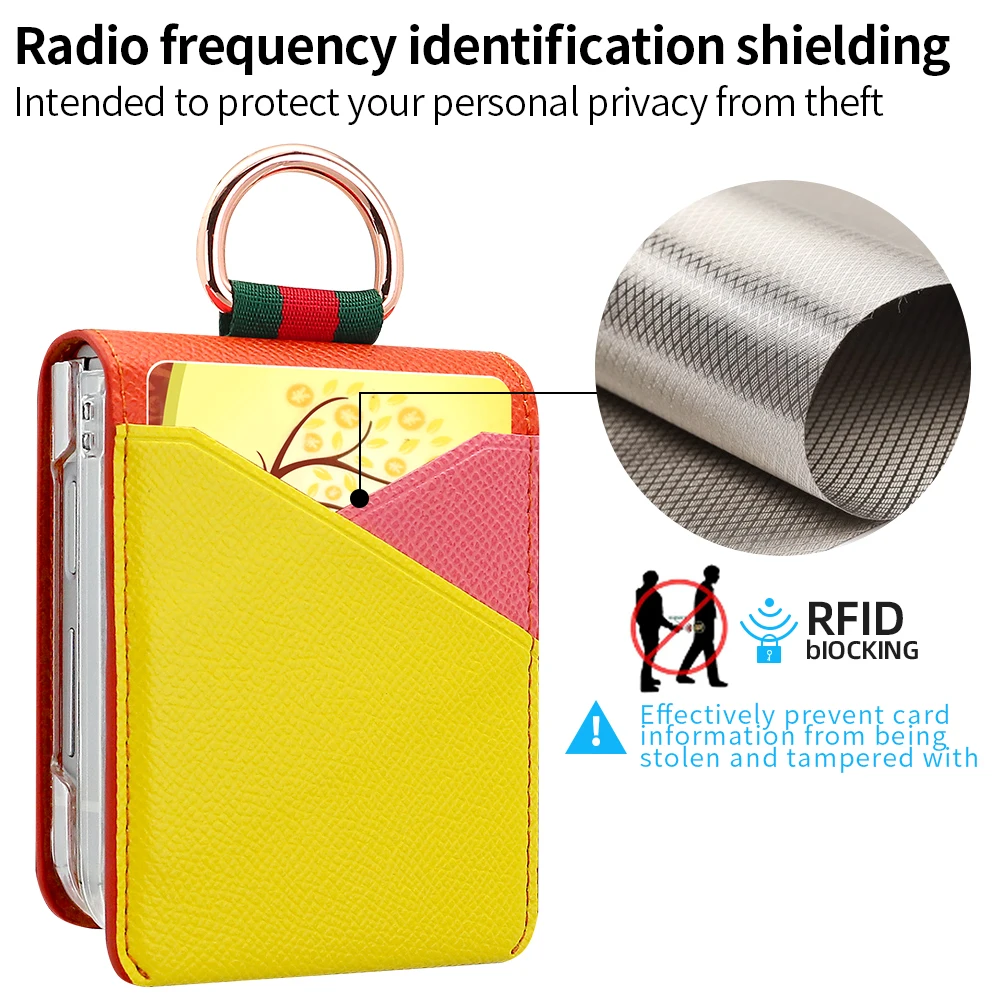 VIETAO-PU-Leder-Handyhülle mit Fingerring für Galaxy Z Flip 6, 5, 4, 3, RFID-Kartensteckplatz, Farbkollision, Kunstlederhülle