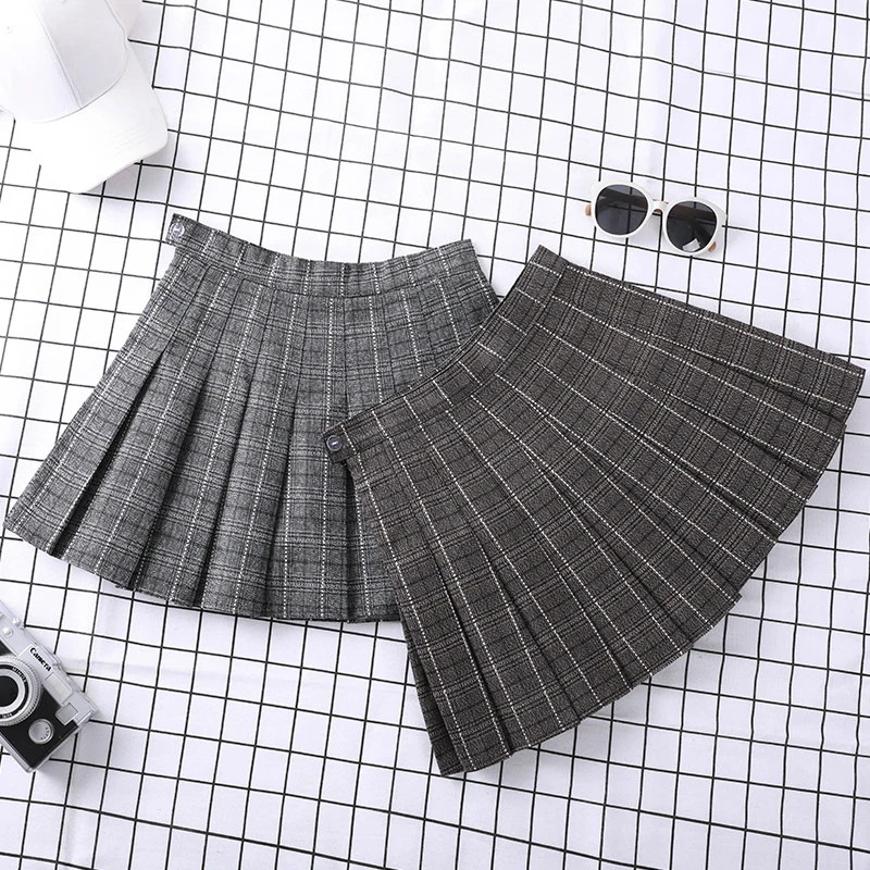 Pleated Skirt Grey Plaid Pants Korean Style Women\'s clothes 2023 School Uniform Skort Saias A Line Mini Short Skirts For Women