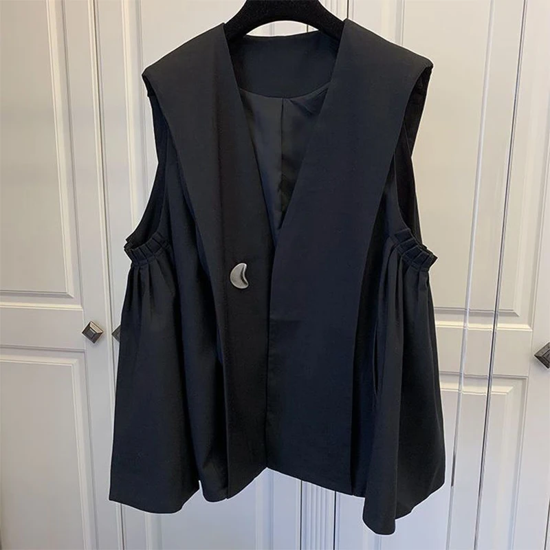 Spring Autumn Casual Fashion Buttons Vest Lady Loose All-match Streetwear Tank Top Women Ruffles Sleeveless Coat Female Clothes