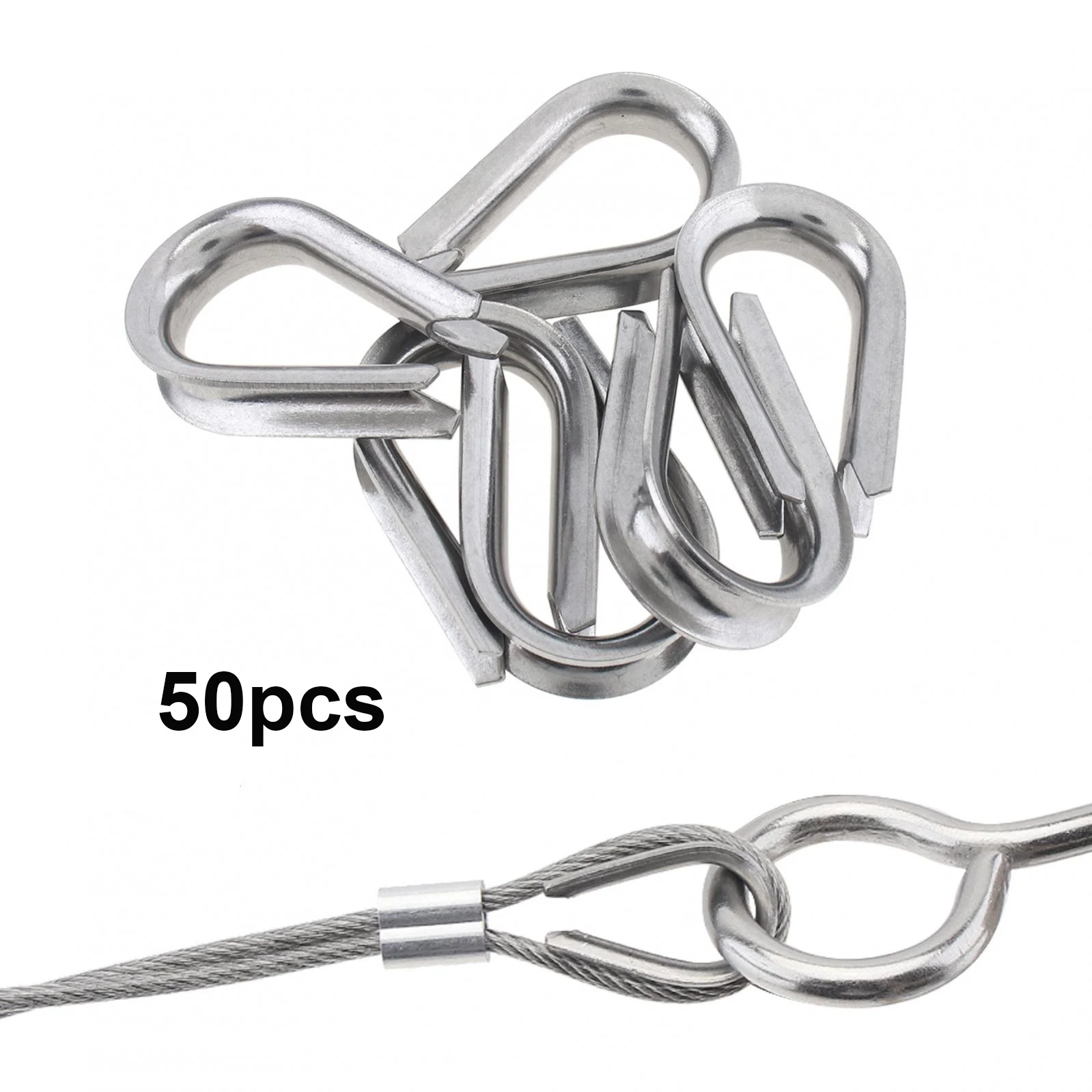 50pcs M3 Wire Rope Thimble Rigging Clamp Set for 1/8 Inches Diameter Stainless Steel Wire Rope Cable Thimbles Ring Clamp Kit