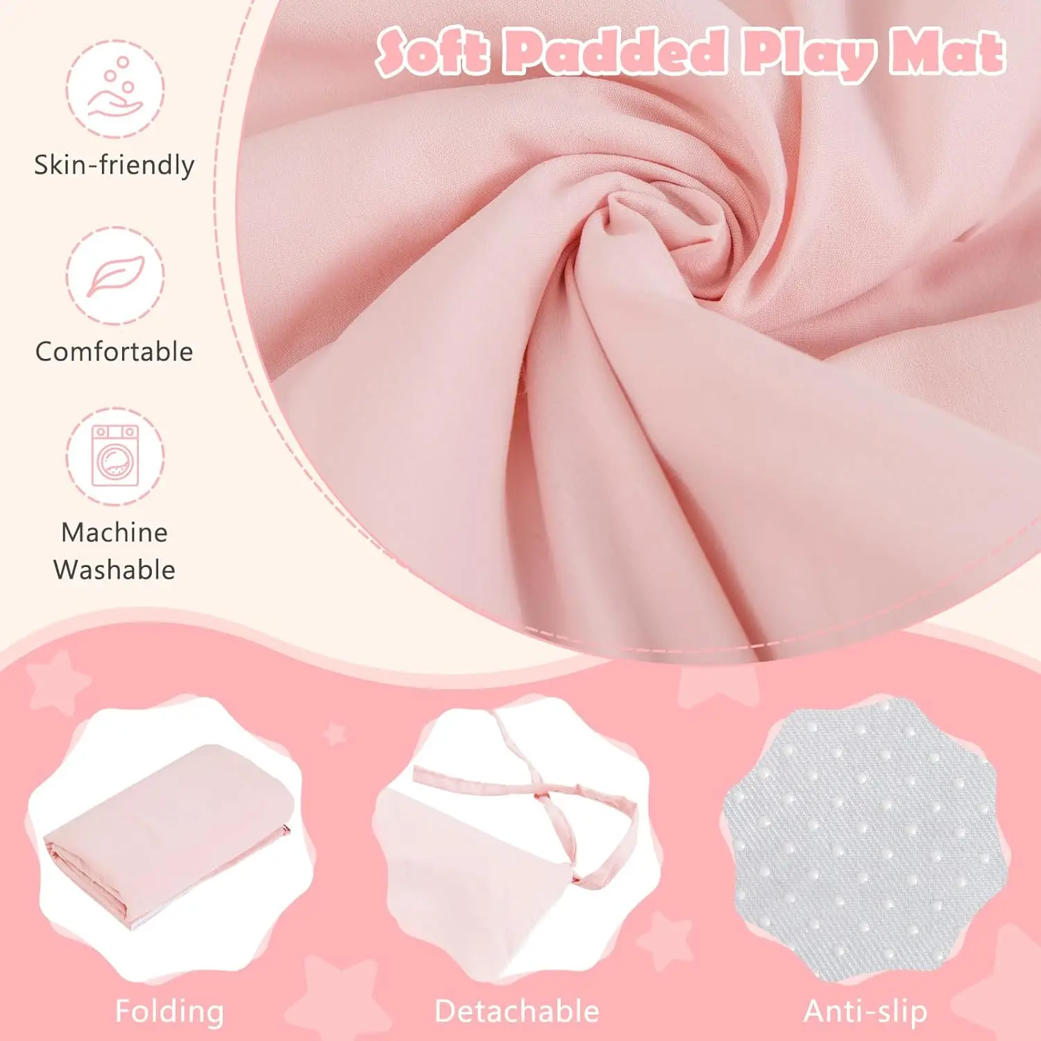 Tenda da gioco per bambini, casette da gioco per bambini con tappetino, finestre, tende, struttura in legno massello, 52"x36"x52", grande Prin per bambini