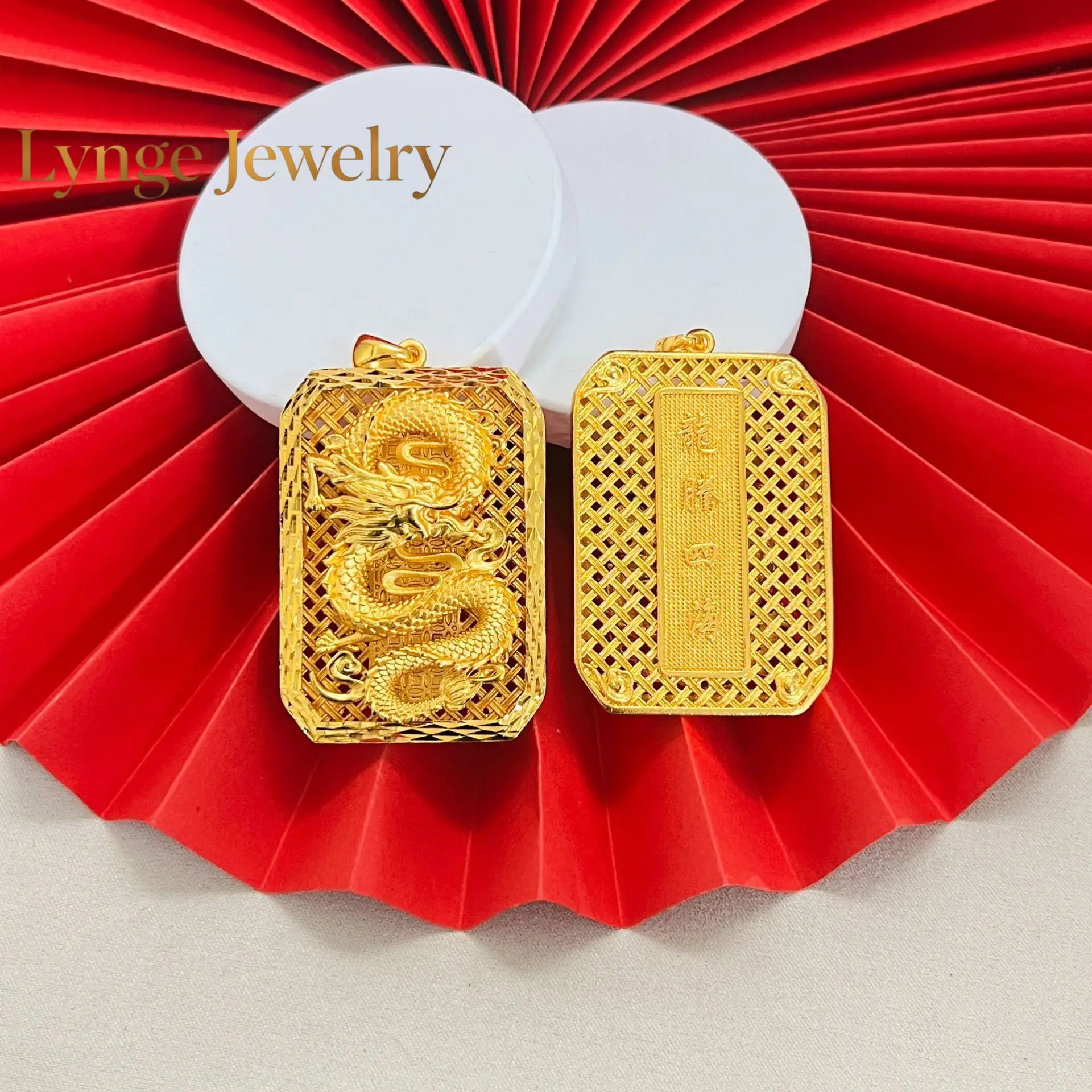 Lynge Jewelry Three-dimensional dragon pattern dragon all over the world pendant 9999 24K real gold domineering men's hollow nec