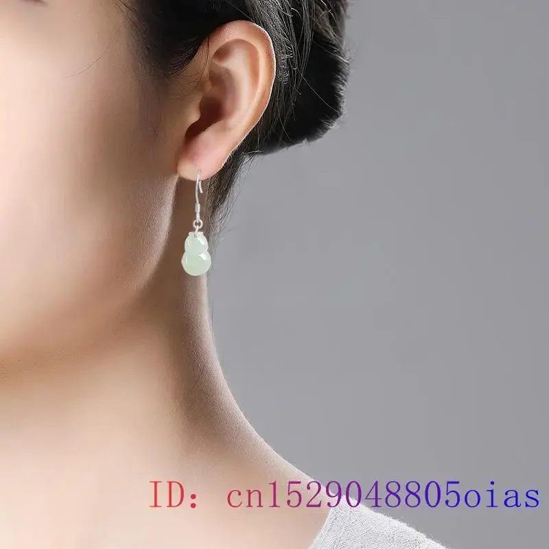 Burmese Jade Gourd Earrings White Real Jewelry Certificate Luxury Women Gemstone Amulets 925 Silver Charm Amulet Natural