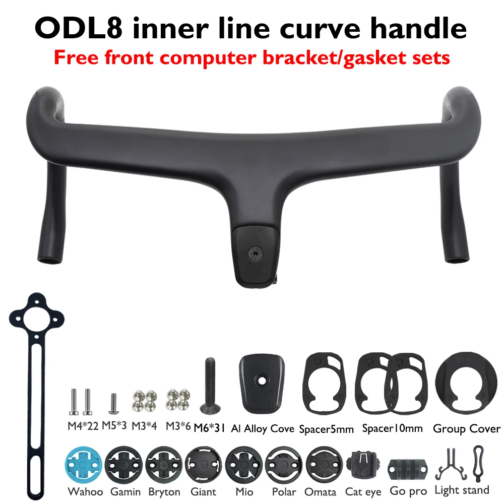 ODL8 built-in routing curve handle,ROAD handlebar,complete set,stylish black matte 28.6mm, 380-440mm, lightweight bicycle handle