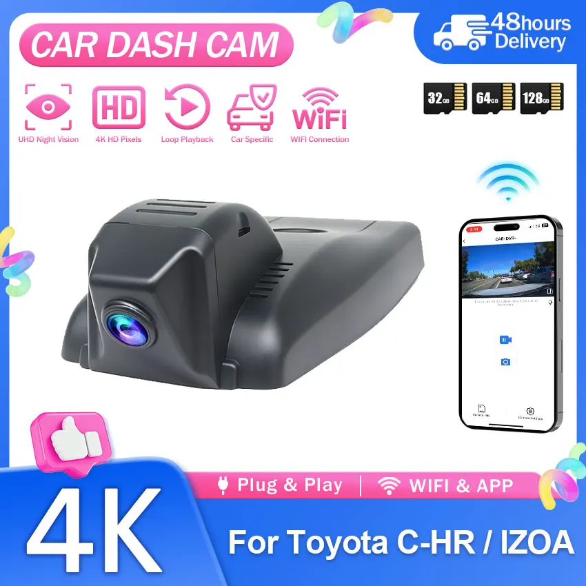 4K 2160P Dash Cam For For Toyota C-HR 2018 2019 2020 Night vision Amazing Camera OEM Look Car DVR WIFI Connection