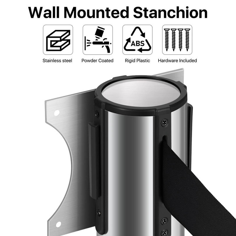 Crowd Control Retractable Belt Barrier - 10Ft Wall Mounted Safety Barrier Belt, Queue Line Dividers With Nylon Belt Durable