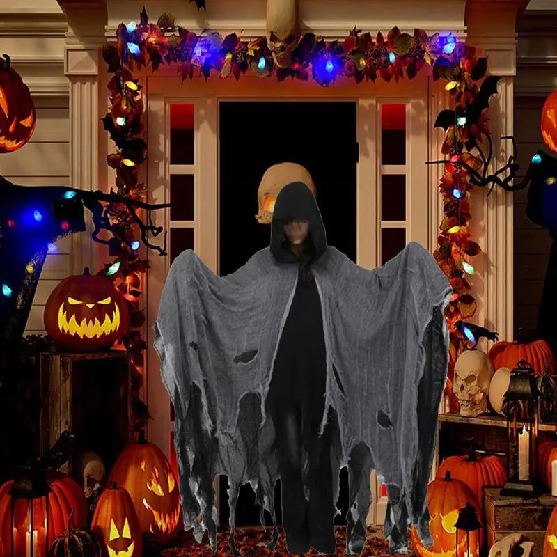 Unisex Halloween Ghost Dementors Cosplay Kostuum Gothic Horror Zombie Gescheurde Capes Met Capuchon Dag Van De Dode Partij Rekwisieten Mantels