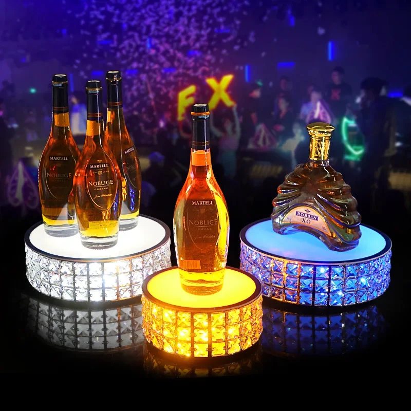 Bar KTV luminous holder crystal round heart-shaped foreign red wine base XO wine rack display stand LED holder