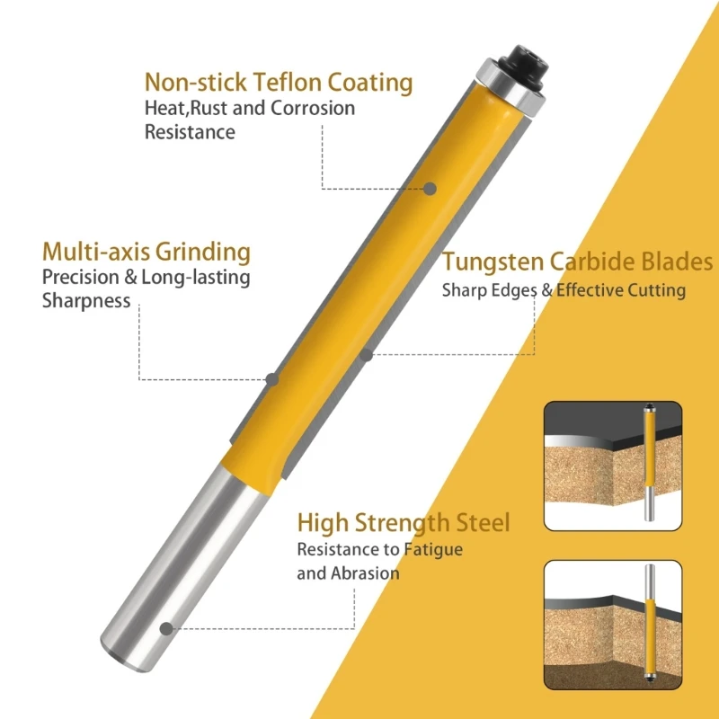 Durability 45# Steel Router Bit 8mm Shank Copy Cutter, Pack of 2 Flush Cutting Tool Hook & Shear Angles Smooth Trimming