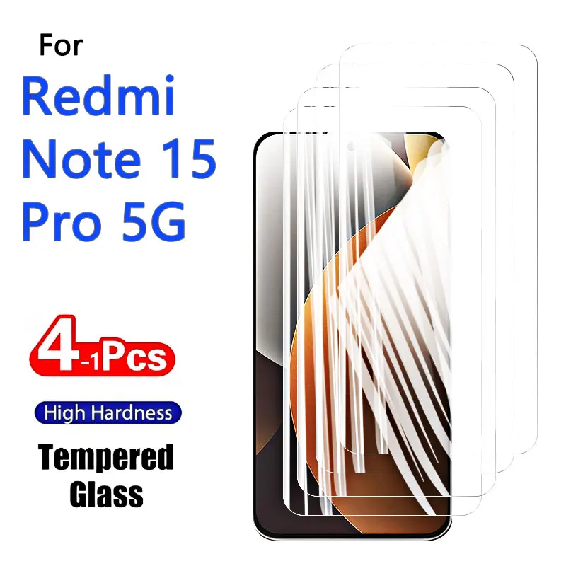 1-4 szt. Szkło Hartowane na Ekran do Redmi Note 15 Pro Note15, Kryształowe, Wysokiej Jakości Aluminiowe, Odporne na Zarysowania, Kompatybilne z Obudową, Odporny na Odciski Palców