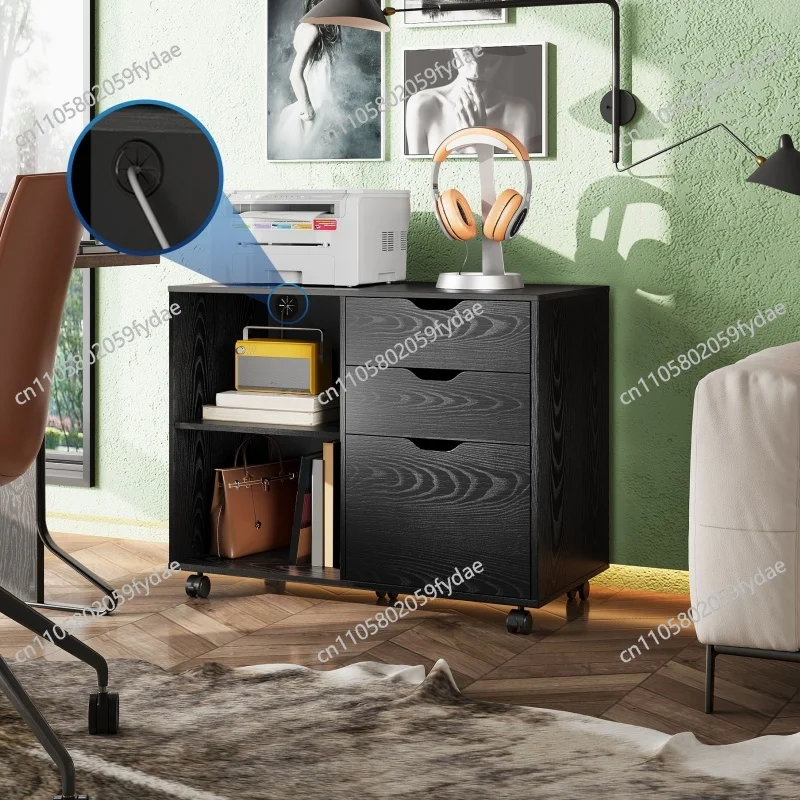 Drawer Wood File Cabinet Mobile Lateral Filing Cabinet Open Storage Shelves Printer Stand Home Office Organization