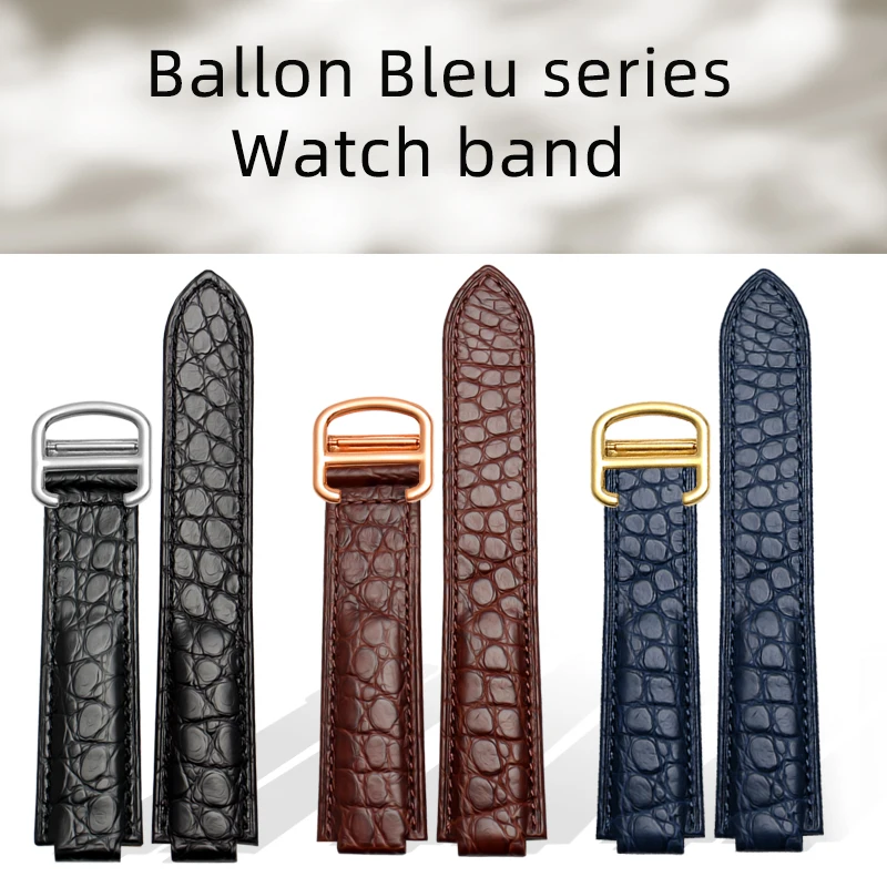 Crocodile leather watch strap For Cartier blue balloon WSBB0025 W69012Z4 14-8mm 16-8mm 18-11mm 20-12mm 22-14mm convex watchband