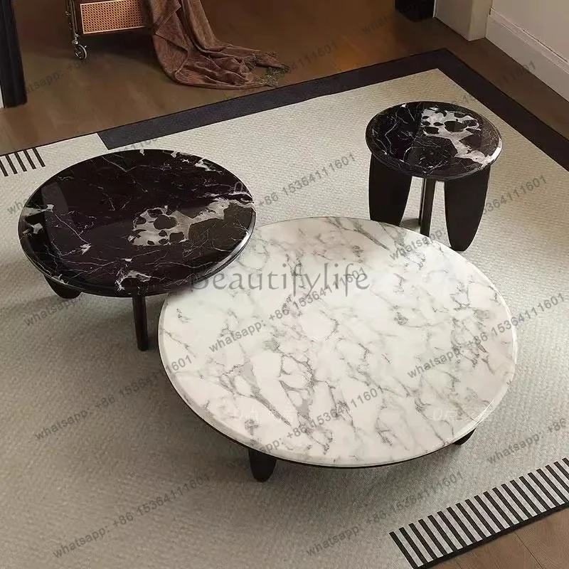 Italian minimalist marble coffee table, ash living room, high-end size apartment, solid wood edge table, several households
