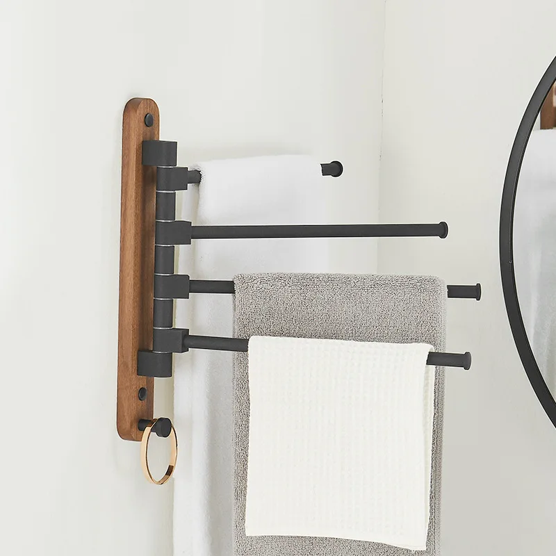 New no-punch towel rack bathroom shelf rotating bar multi-bar bathroom hanging towel rack Wood 2/4 Swivel Towel Bars