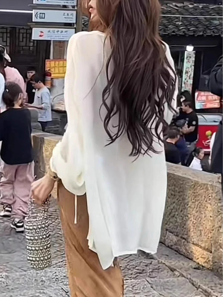 Ultra-Fairy Summer Women's Long Sleeve Sun Protection Shirt Lace Outerwear Air Conditioning Top Skirt Matching Transparent Shirt