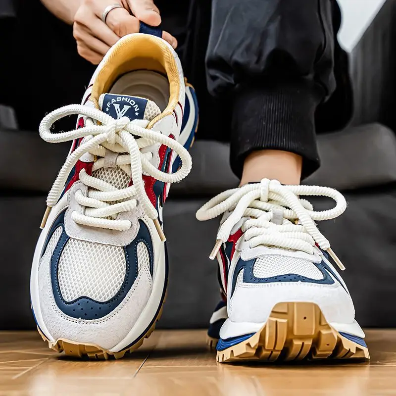 

Сетчатые верхние мужские повседневные кроссовки для пешего туризма ​ Уличная прогулочная обувь на толстой платформе в акции, дышащая спортивная обувь для спортзала для мужчин