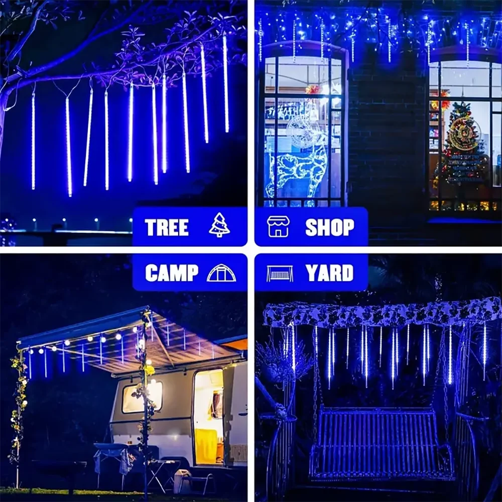 Christmas Lights Outdoor Solar Meteor Shower Lights 8 Tubes Xmas Tree Rain Drop Lights For Holiday Wedding Party Decorations