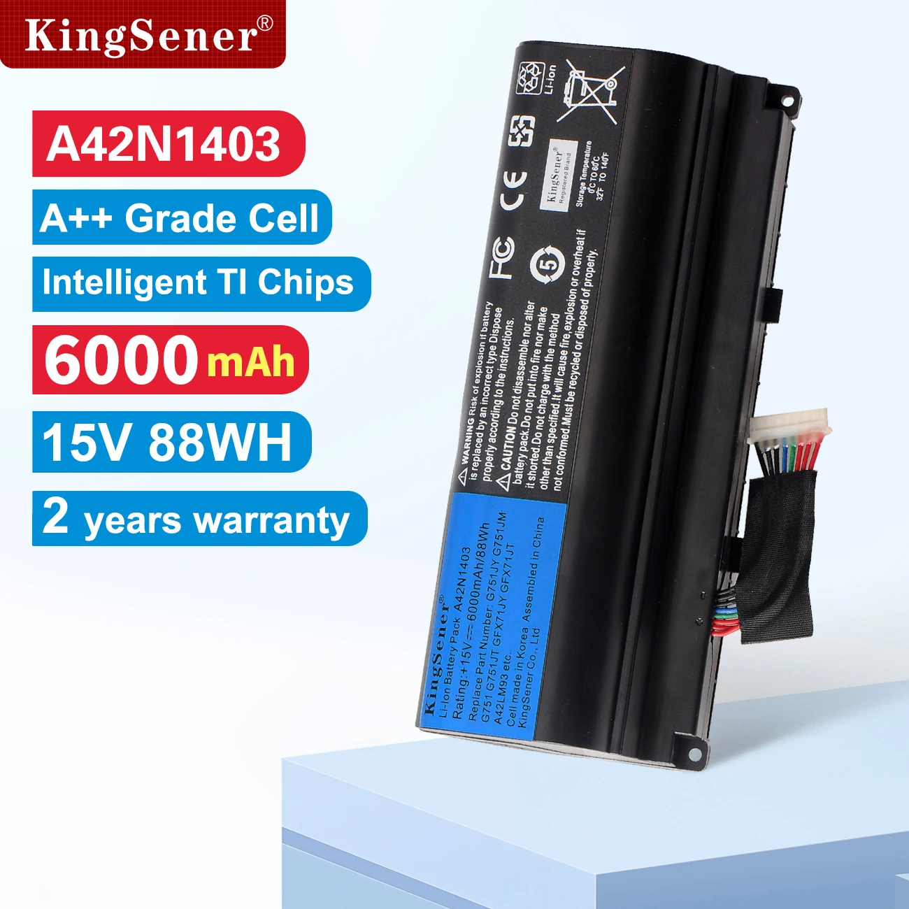 KingSener 15V 6000mAh A42N1403 Laptop Battery for ASUS ROG G751 G751JY G751JM G751JT GFX71 GFX71JY GFX71JT A42LM9H A42LM93 88WH