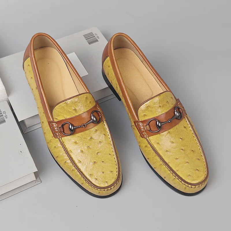 

European Style Full Grain Leather Shoes Men Driving Loafers Metal Decorative Slip-On Business Casual Leather Slip On Footwear