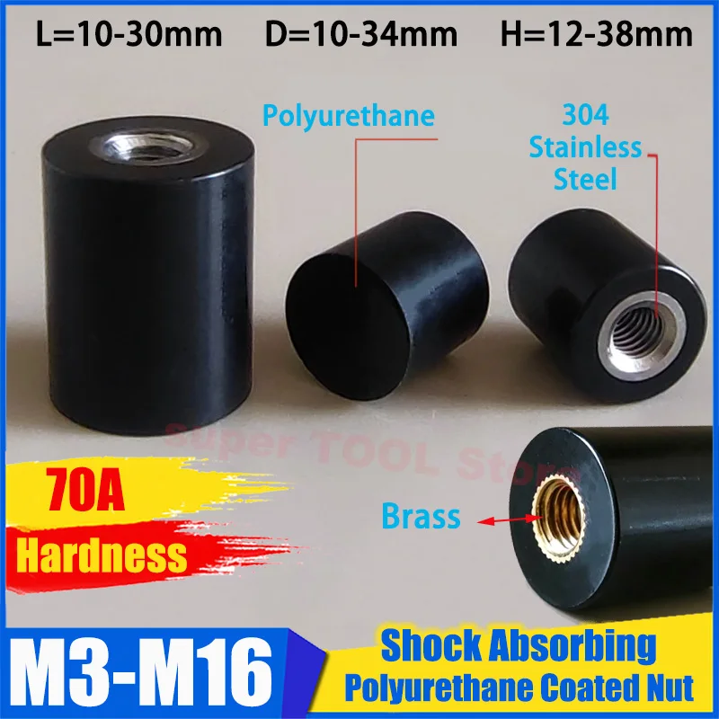 

1Pc 70A Polyurethane Nut 304 Stainless Steel/Brass Female Thread Anti-Collision Shock Absorbing Stop Nuts Hardware Parts M3-M16