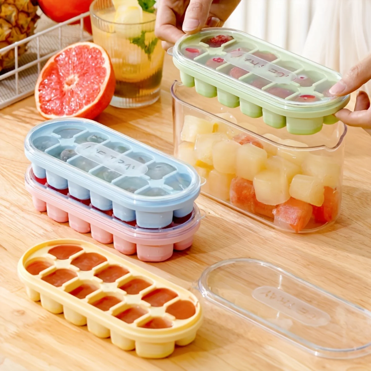 2-Pack Silicone Ice Cube Trays with Lids, Large Capacity Food-Grade Ice Molds for Freezer, Easy Release Flexible Ice Cube  Conta