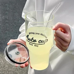 아이스 커피 물 차 주스 맥주 와인 유리 머그잔 병 미적 음료 병 선물에 대 한 뚜껑과 짚 1000ml 대형 유리 컵