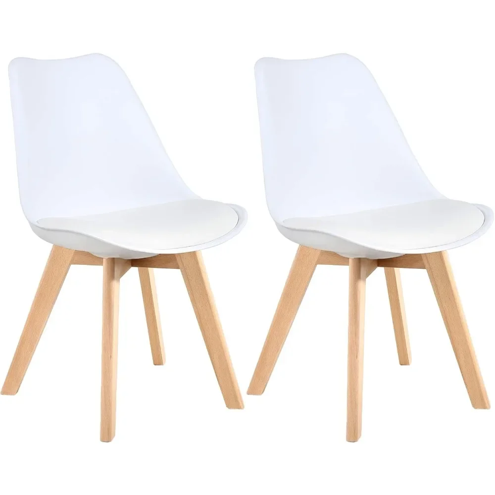 Mid Century Modern Dining Chairs, Shell Lounge Plastic Desk Chair Side Chair with Soft Padded and Wooden Legs ，Set of 2