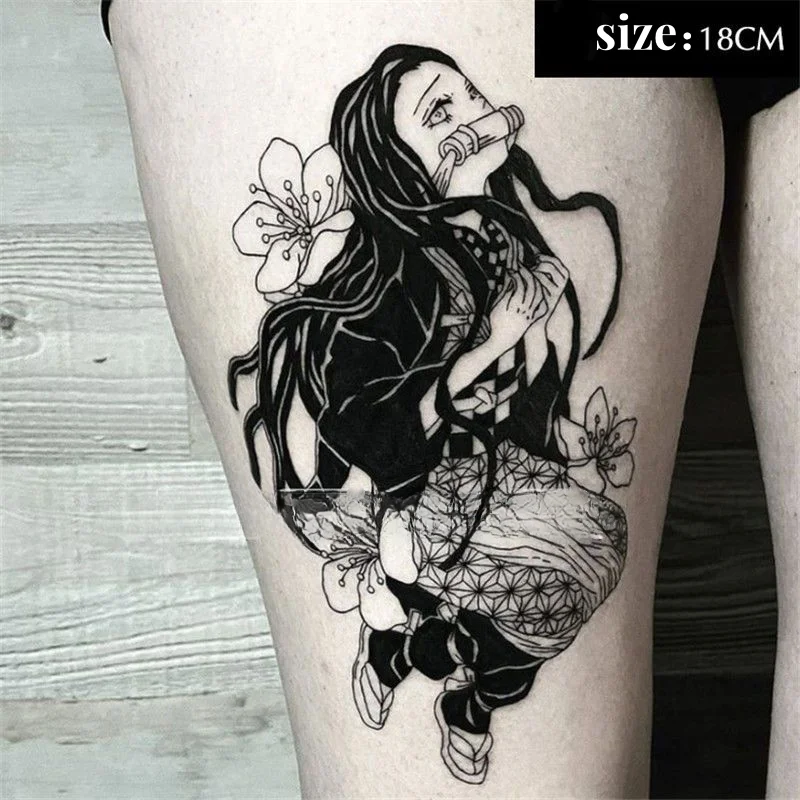 Démon Slayer noir Nezuko Anime tatouages temporaires dessin animé bras taille jambe corps Art imperméable faux Tatoo autocollant pour hommes femmes