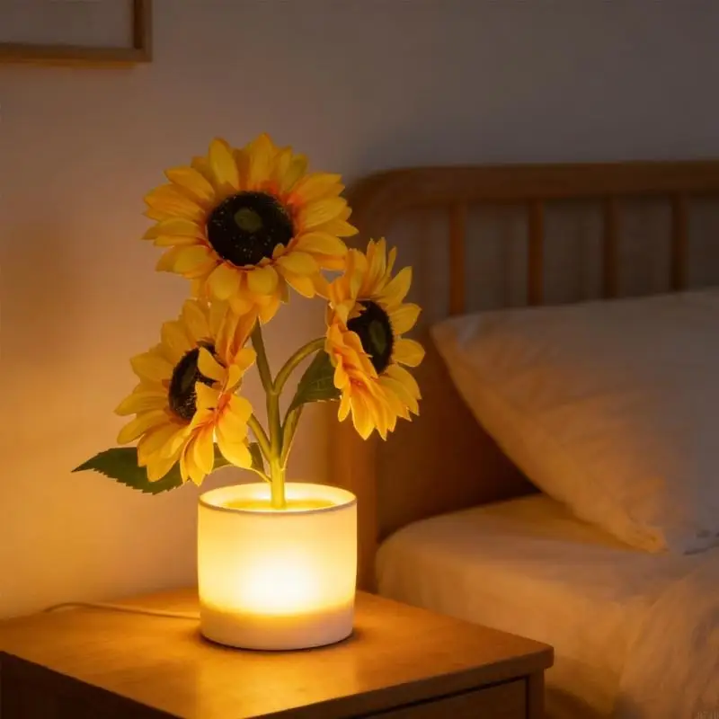 ひまわりナイトライト調整可能な明るさの-usb-充電式バッテリー家の装飾ギフト-37jd