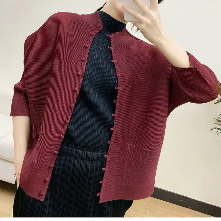 

Korean New Solid Cardigan Tops Batwing Sleeve Fashion Elegant Half High Collar Women Blouse Coat